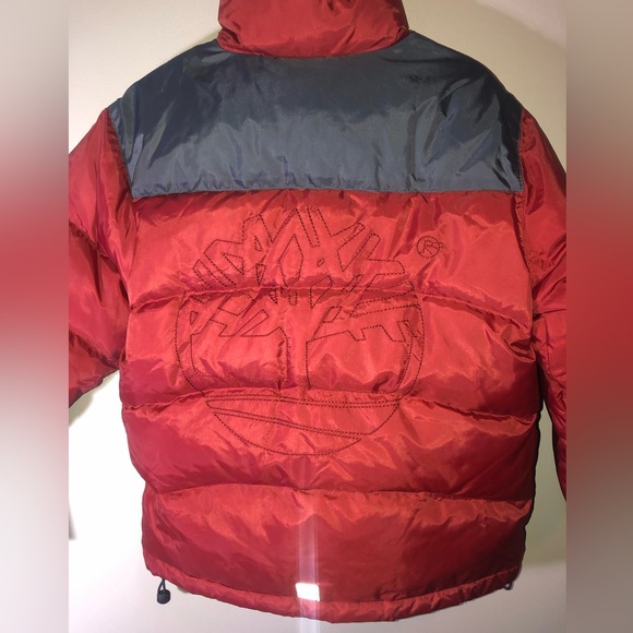 NWT Timberland mens Down Puffer Jacket size S Brick Red Stitched Tree logo - Picture 3 of 16